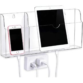 حامل هاتف أكريليك مثبت على الحائط، حامل جداري للكمبيوتر اللوحي مع فتحات شحن، حامل جهاز تحكم عن بعد بفتحتين لجهاز iPad Kindle المحمول، شفاف in Kuwait