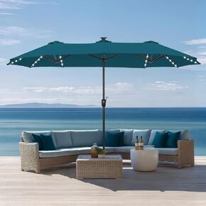 Sophia & William 13ft Outdoor Patio Umbrella with Solar Lights, Large Double-sided Umbrella with LED Lights, Perfect for Garden, Deck, Pool, Cyan Blue in Saudi Arabia