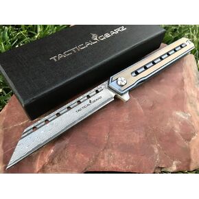 سكين جيب دمشقي من TACTICAL GEARZ لـ EDC، مقبض من التيتانيوم الصلب، 67 شفرة متعددة الطبقات من الفولاذ الدمشقي VG10 تانتو، تتضمن غمدًا (أونيكس XT بلاتينيوم) in Kuwait