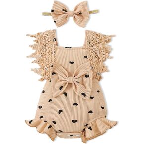 ملابس طفلة حديثي الولادة، زي بناتي بأكمام مكشكشة، عصابة رأس لعمر 0-18 شهرًا، قطعتان للصيف in Kuwait