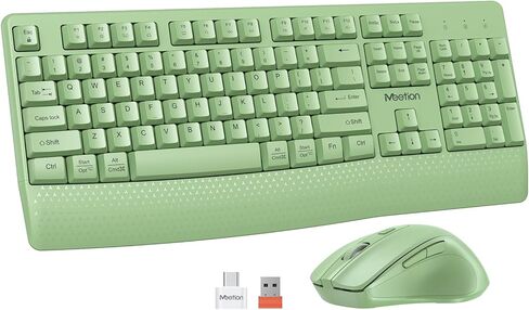 MEETION Green Wireless Keyboard and Mouse, 2.4G USB Receiver Plug-and-Play, Computer Keyboard with Wrist Support, 3 Level DPI Mouse, Long Time Lasting Battery for PC/Mac/Windows/Laptop, Green in Kuwait