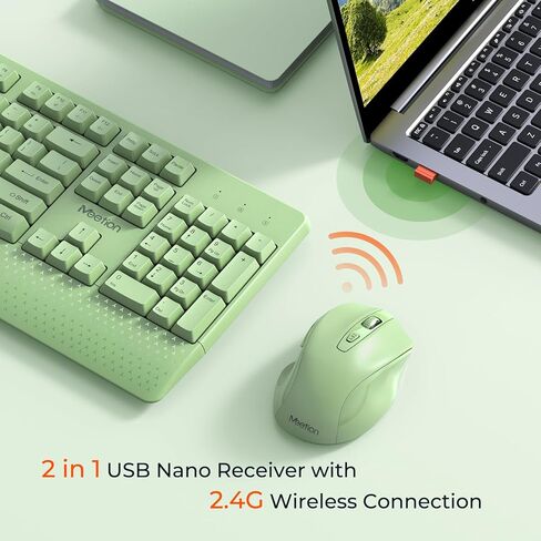 MEETION Green Wireless Keyboard and Mouse, 2.4G USB Receiver Plug-and-Play, Computer Keyboard with Wrist Support, 3 Level DPI Mouse, Long Time Lasting Battery for PC/Mac/Windows/Laptop, Green in Kuwait