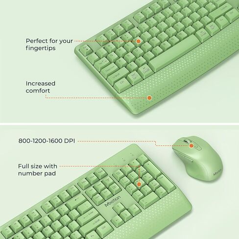 MEETION Green Wireless Keyboard and Mouse, 2.4G USB Receiver Plug-and-Play, Computer Keyboard with Wrist Support, 3 Level DPI Mouse, Long Time Lasting Battery for PC/Mac/Windows/Laptop, Green in Kuwait