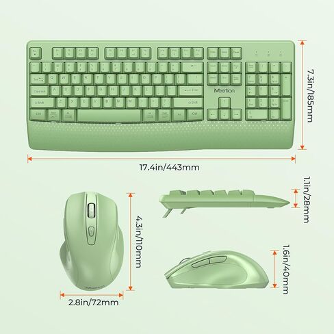 MEETION Green Wireless Keyboard and Mouse, 2.4G USB Receiver Plug-and-Play, Computer Keyboard with Wrist Support, 3 Level DPI Mouse, Long Time Lasting Battery for PC/Mac/Windows/Laptop, Green in Kuwait