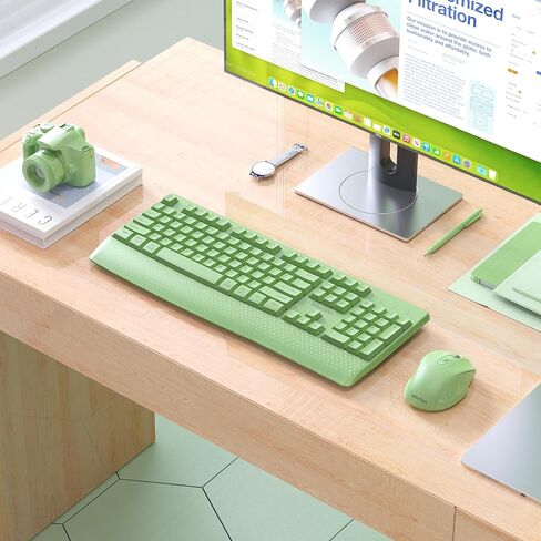 MEETION Green Wireless Keyboard and Mouse, 2.4G USB Receiver Plug-and-Play, Computer Keyboard with Wrist Support, 3 Level DPI Mouse, Long Time Lasting Battery for PC/Mac/Windows/Laptop, Green in Kuwait