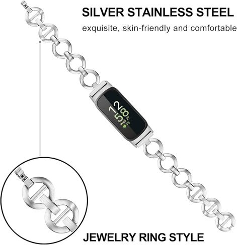 سوار Dhwazz النسائي من أجل Fitbit Inspire 3 / Inspire 2 HR Dressy Jewelry بحزام من الفولاذ المقاوم للصدأ in Kuwait