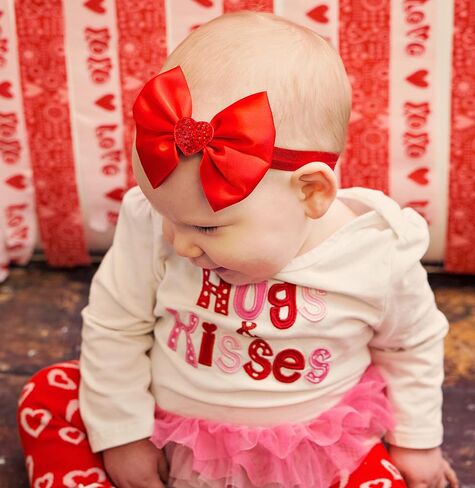 Funny Girl Designs Valentines Day Sequin Heart Satin Bow Baby and Toddler Headband in Saudi Arabia