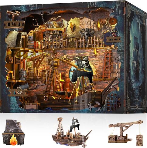 Vorathis Book Nook Kit - DIY مصغرة المكتبة BookNook - لغز خشبي ثلاثي الأبعاد مع مصابيح LED - إدخال رف الكتب الإبداعي هدية تعليمية للبالغين in Kuwait