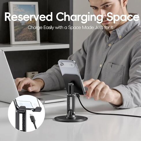 Adjustable Phone Stand for Desk, 360° Rotating Foldable Mobile Phone Holder, Sturdy Office Desk Accessories for All iPhone & Samsung Galaxy Models in Saudi Arabia