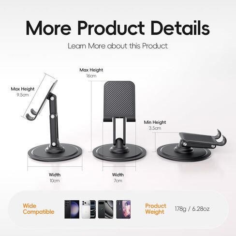 Adjustable Phone Stand for Desk, 360° Rotating Foldable Mobile Phone Holder, Sturdy Office Desk Accessories for All iPhone & Samsung Galaxy Models in Saudi Arabia