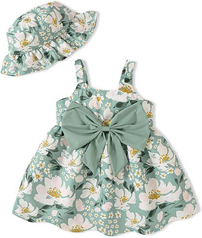 Toddler Baby Girl Dresses Summer Outfits Sleeveless Bowknot Clothes Infant Casual Sundress for Cute Girl Hat+Bag in Saudi Arabia
