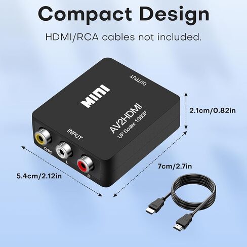 محول AV إلى HDMI، محول RCA إلى HDMI، محول فيديو صوت CVBS مركب صغير 1080 بكسل يدعم PAL/NTSC لمشغلات DVD TV/PC/STB/VHS/VCR/Blue-Ray in Kuwait