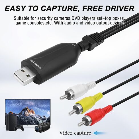 بطاقة التقاط فيديو صوتية USB 2.0 من MEIRIYFA، VHS VCR إلى محول رقمي USB 2.0 ذكر إلى 3 RCA ذكر بطاقة التقاط صوت فيديو AV كابل محول مركب للكمبيوتر المحمول وجهاز عرض DVD - 1.5 متر in Saudi Arabia