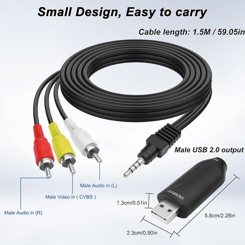 بطاقة التقاط فيديو صوتية USB 2.0 من MEIRIYFA، VHS VCR إلى محول رقمي USB 2.0 ذكر إلى 3 RCA ذكر بطاقة التقاط صوت فيديو AV كابل محول مركب للكمبيوتر المحمول وجهاز عرض DVD - 1.5 متر in Saudi Arabia