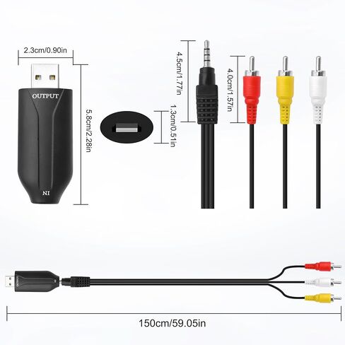 بطاقة التقاط فيديو صوتية USB 2.0 من MEIRIYFA، VHS VCR إلى محول رقمي USB 2.0 ذكر إلى 3 RCA ذكر بطاقة التقاط صوت فيديو AV كابل محول مركب للكمبيوتر المحمول وجهاز عرض DVD - 1.5 متر in Saudi Arabia