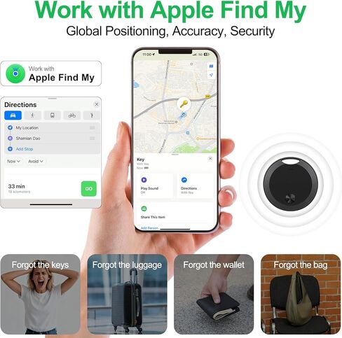 Smart Tracker Tag Bluetooth Luggage Tracker Locator Tracking Device, Item Finders Works with Find My (iOS Only) Track Your Keys, Wallet, Luggage, Black ﻿ in Saudi Arabia
