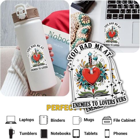 3 Pcs You Had Me at Enemies to Lovers Sticker, Heart & Dagger Over Open Book Vinyl Decal Waterproof for Laptop, Water Bottle, Journal, Car Gift for Romance Readers & Book Lovers 3 Inch in Saudi Arabia