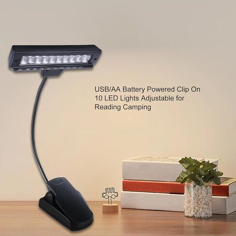 10 مصابيح LED بمشبك للقراءة، متوافقة مع بطارية USB وAA، إضاءة للأنشطة الخارجية باللون الأبيض البارد in Kuwait