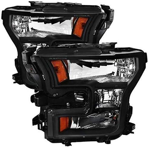 لسيارة Ford F150 2015 2016 2017 مجموعة مصابيح أمامية مصباح هالوجين غطاء كروم كهرماني عاكس جانب السائق وجانب الركاب (لا يناسب الموديلات المجهزة بمصابيح أمامية LED أو HID) in Kuwait