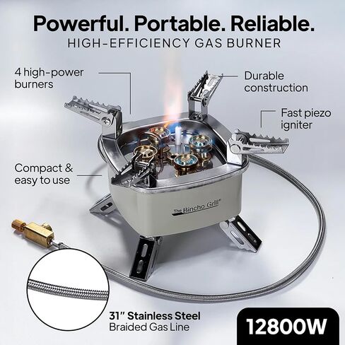 The Bincho Grill Charcoal Starter Gas Burner – 12,800W High Heat Mini Stove with 4 Heads – For Chimneys to Light Binchotan & BBQ Charcoal – Portable Propane/Butane Camping Stove with Piezo Ignition in Saudi Arabia