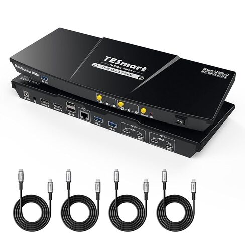 TESmart MST USB-C KVM Switch 2 Monitors 2 Laptops 4K@60Hz, USB 3.0 Dual Monitor KVM, EDID Emulation, 60W PD, 1G Ethernet, 2K@144Hz, 1080P@240Hz, Hotkey Switch, with All Input Cables in Saudi Arabia