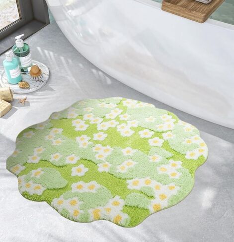 Round Rug, Soft Green Moss Rug Flowers Grass Shag Area Rug Cute Non Slip Washable High Traffic Rugs for Nursery Kids Room Dorm Bedroom Living Room Entryway (3x3 Feet) in Saudi Arabia
