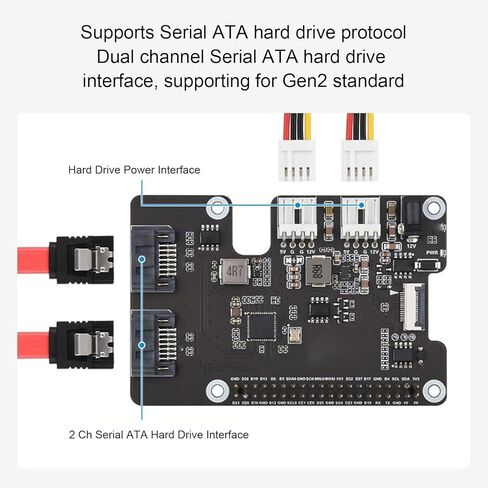 PCIe to 2 Serial c h ATA Adapter PCI Express to Dual 3.0 Card 16 Pin Cable for RasPi 5 Replacement with Dual LED Indicators and EEPROM Support Serial ATA Gen3 Standard in Saudi Arabia