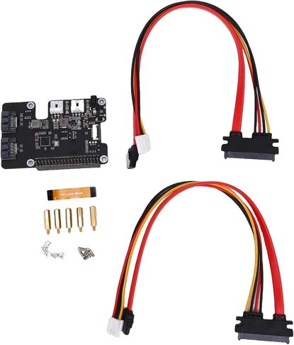 PCIe to 2 Serial c h ATA Adapter PCI Express to Dual 3.0 Card 16 Pin Cable for RasPi 5 Replacement with Dual LED Indicators and EEPROM Support Serial ATA Gen3 Standard in Saudi Arabia