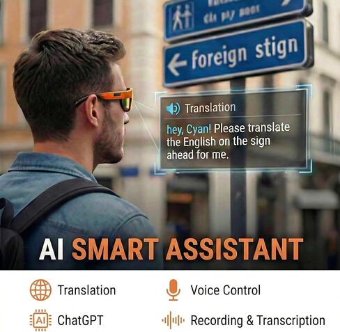 نظارات شمسية ذكية مع كاميرا، نظارات ذكية AI مع دردشة GPT، نظارات شمسية مضادة للاهتزاز بدقة 8 ميجابكسل 1200 بيكسل للرجال والنساء، للرياضات الخارجية وركوب الدراجات والمشي لمسافات طويلة والتزلج (برتقالي) in Kuwait
