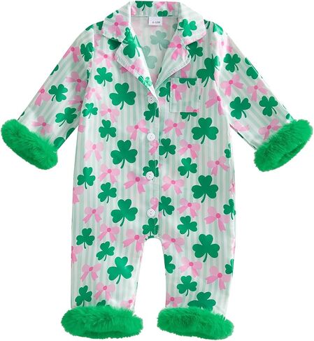 Baby Girl Button Down Valentines Day Pajamas Romper One-Piece Jumpsuit Long Sleeve Bear Sleeper Infant Sleepwear in Saudi Arabia