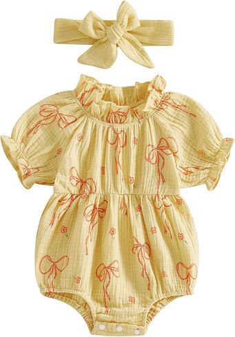 Newborn Baby Girl Muslin Bubble Romper Summer Clothes Vintage Ruffle Short Sleeve Infant Onesie Bodysuits Outfit in Saudi Arabia