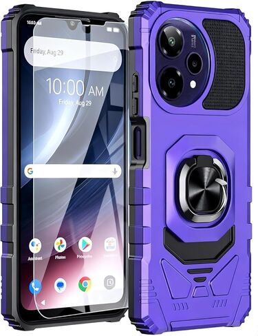 حافظة هاتف Cricket iCon Pro 2026/At&t Motivate Pro 2 5G حافظة هاتف مع واقي شاشة، حامل حلقي مغناطيسي + ظهر متجمد من البولي كربونات + ممتص الصدمات من السيليكون الناعم متين + زاوية عسكرية مقاومة للصدمات أرجواني in Kuwait