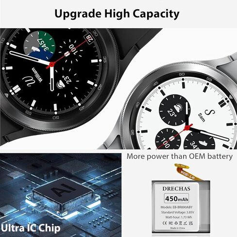 Battery for Samsung Galaxy Watch 4 Classic EB-BR890ABY SM-R890 SM-R895 (46mm) / SM-R870 SM-R875 SM-R875U (44mm) with Repair Tool Kits, 450mAh in Kuwait