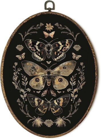 OINDADE خمر Moody Moth البيضاوي جدار الفن الديكور، الظلام الأكاديمية فراشة جدار الفن شنقا ديكور، فانوس ضوء Cottagecore العث الحشرات مؤطرة قماش العمل الفني لغرفة المعيشة غرفة نوم، 8.8x11.5in in Kuwait