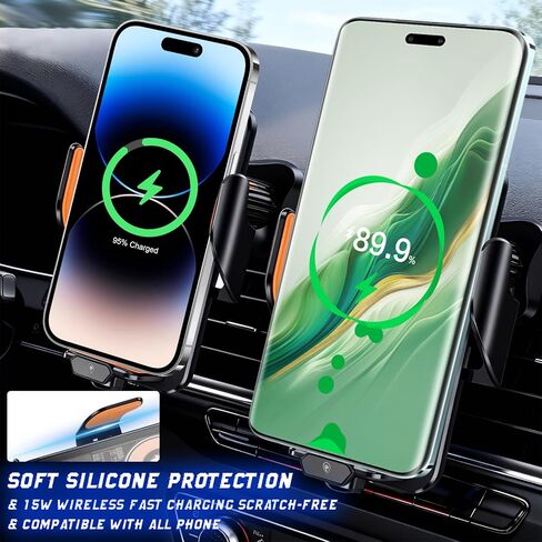 Fast Wireless Car Charger Wireless Charging Phone Mount for Car Magnetic Navigation Car Phone Holder Automatic Smart Sensor Clamping Rotating with Charger Station Fast Wireless Charger Max 120W(Black) in Kuwait