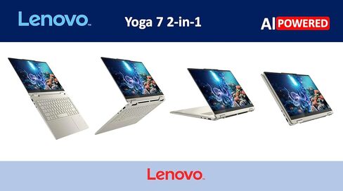 Lenovo Yoga 7 2-in-1 Copilot+ Laptop 14.0" OLED Touch, 100% DCI-P3, 600nits HDR (AMD Ryzen AI 5 340 (up to 50 Tops), 16GB DDR5, 512GB SSD, Backlit KB, FP, 5.0MP Webcam, Win11Pro) w/DKZ Port Expander in Saudi Arabia