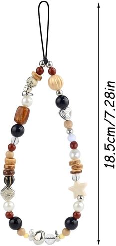 Vintage Brown Beaded Phone Charm Wrist Strap Star Heart Pearl Phone Chain Wristlet Short Camera Charm Strap Cute Beaded Wristlet Keychain Cellphone Charms Aesthetic Cellphone Wrist Lanyard for Women in Saudi Arabia