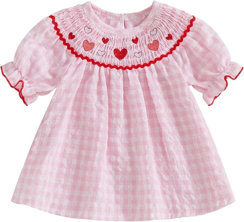 St Patricks Day Toddler Girl Outfit Clover Dress Green Plaid Smocked Dresses Infant Baby Girl Sumdress in Saudi Arabia