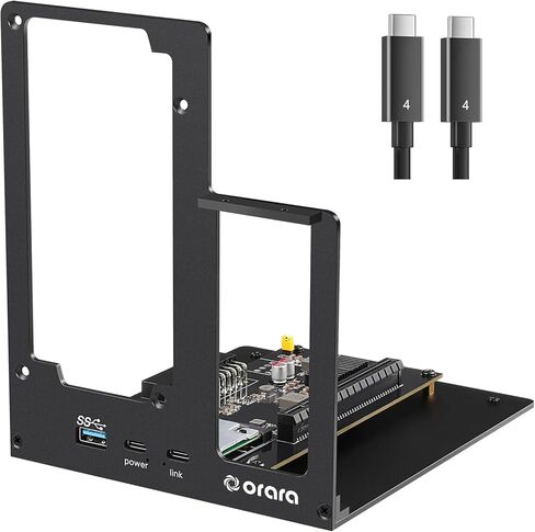 محطة إرساء eGPU الخارجية من ORARA، حاوية eGPU متوافقة مع قاعدة بطاقات الرسومات Thunderbolt 3/4/USB4 بسرعة 40 جيجابت في الثانية المتوافقة مع NVIDIA/AMD PCIe، PD 85W، سلسلة Daisy، دعم إمداد الطاقة ATX (أسود) in Kuwait
