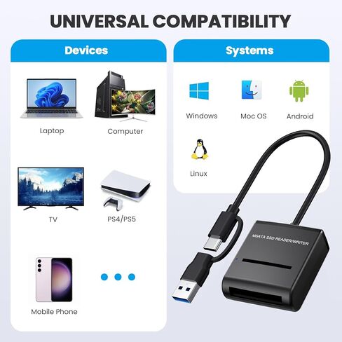 NFHK Adapter USB 3.0 USB-C Type-C Type-A Dual Connector to MSATA SSD Docking External Cable Enclosure 5Gbps in Saudi Arabia