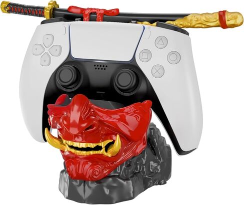 حامل وحدة تحكم الألعاب NiHome Samurai Warrior Mask لجهاز PS5 Xbox Switch وسماعات الرأس، منظم عرض سطح المكتب منحوت يدويًا من الراتنج للاعبين، قاعدة شحن متعددة الأجهزة للهواتف الذكية in Kuwait