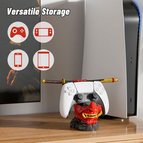 حامل وحدة تحكم الألعاب NiHome Samurai Warrior Mask لجهاز PS5 Xbox Switch وسماعات الرأس، منظم عرض سطح المكتب منحوت يدويًا من الراتنج للاعبين، قاعدة شحن متعددة الأجهزة للهواتف الذكية in Kuwait