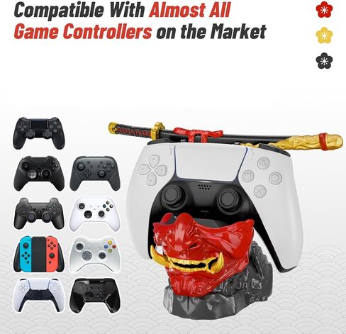 حامل وحدة تحكم الألعاب NiHome Samurai Warrior Mask لجهاز PS5 Xbox Switch وسماعات الرأس، منظم عرض سطح المكتب منحوت يدويًا من الراتنج للاعبين، قاعدة شحن متعددة الأجهزة للهواتف الذكية in Kuwait