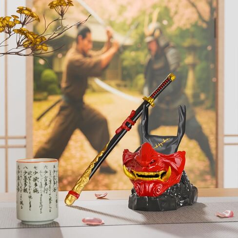حامل وحدة تحكم الألعاب NiHome Samurai Warrior Mask لجهاز PS5 Xbox Switch وسماعات الرأس، منظم عرض سطح المكتب منحوت يدويًا من الراتنج للاعبين، قاعدة شحن متعددة الأجهزة للهواتف الذكية in Kuwait