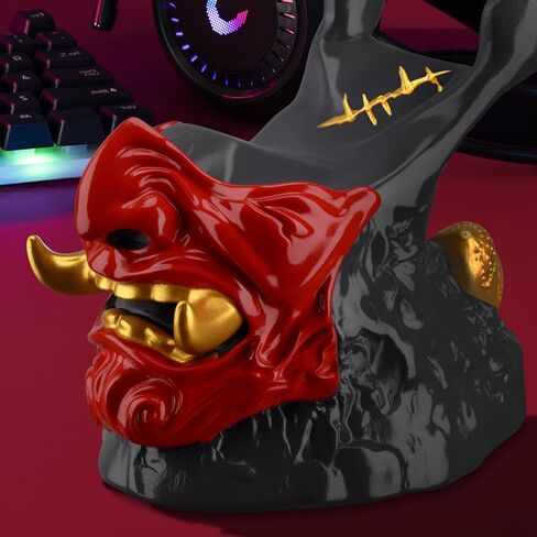 حامل وحدة تحكم الألعاب NiHome Samurai Warrior Mask لجهاز PS5 Xbox Switch وسماعات الرأس، منظم عرض سطح المكتب منحوت يدويًا من الراتنج للاعبين، قاعدة شحن متعددة الأجهزة للهواتف الذكية in Kuwait