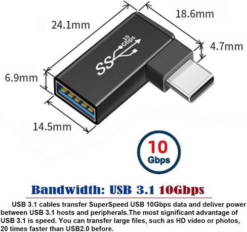 chenyang USB C to USB 3.0 Adapter USB C Male to USB 3.0 Female 90 Degree Right Angled OTG Converter Adapter for Laptop Cell Phone in Saudi Arabia