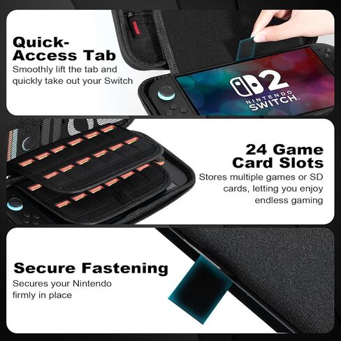 MoldRaychi Protective Hard Carrying Case for Nintendo Switch 2 (2025 Model) - Shockproof Travel Case with 24 Game Card Slots & Accessory Pouch for Console, Joy-Cons, Charger - Black in Saudi Arabia