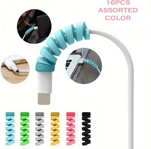 16pcs Assorted Colors Spiral Winder – Silicone Cable Protector for USB Data Line & Charger in Saudi Arabia