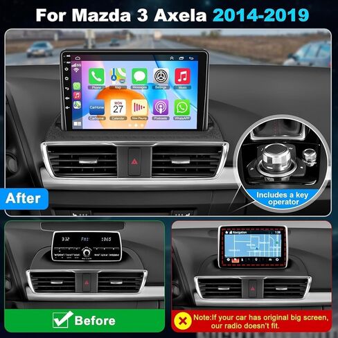 4G+64G Car Radio Stereo for Mazda 3 Axela 2014-2019, Wireless Carplay&Android Auto with Android 13 Support Bluetooth/Voice Control/GPS/WiFi/Back-up Camera/SWC/FM, 9 Inch IPS Touch Screen in Saudi Arabia