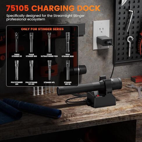 Replacement 75105 Charger Holder for Stream Light - Compatible with Streamlight Stinger Series Rechargeable Flashlight Smart Charge Holder - USB Charger Base Power Cord - Black in Kuwait